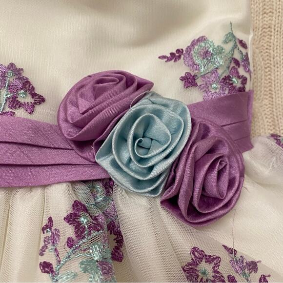 Girls Special Occasion Dress sz 6x White Dress with Purple Floral Details - Picture 5 of 9